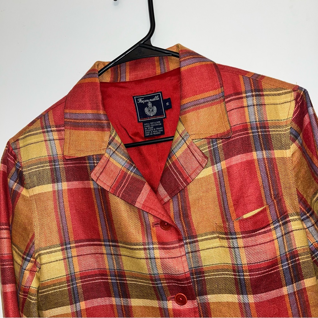 Faconnable Women’s Orange And Yellow Plaid 100% Linen Jacket